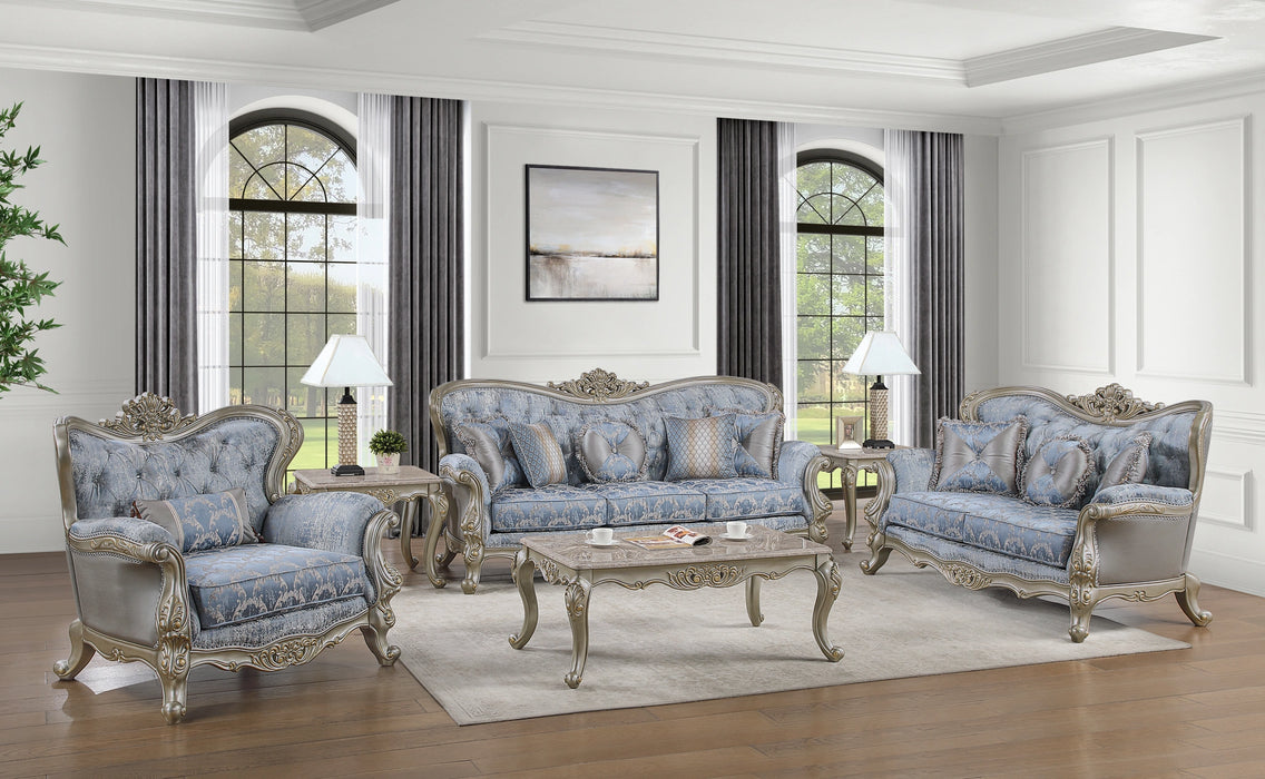 Royale Loveseat in Blue and Champagne