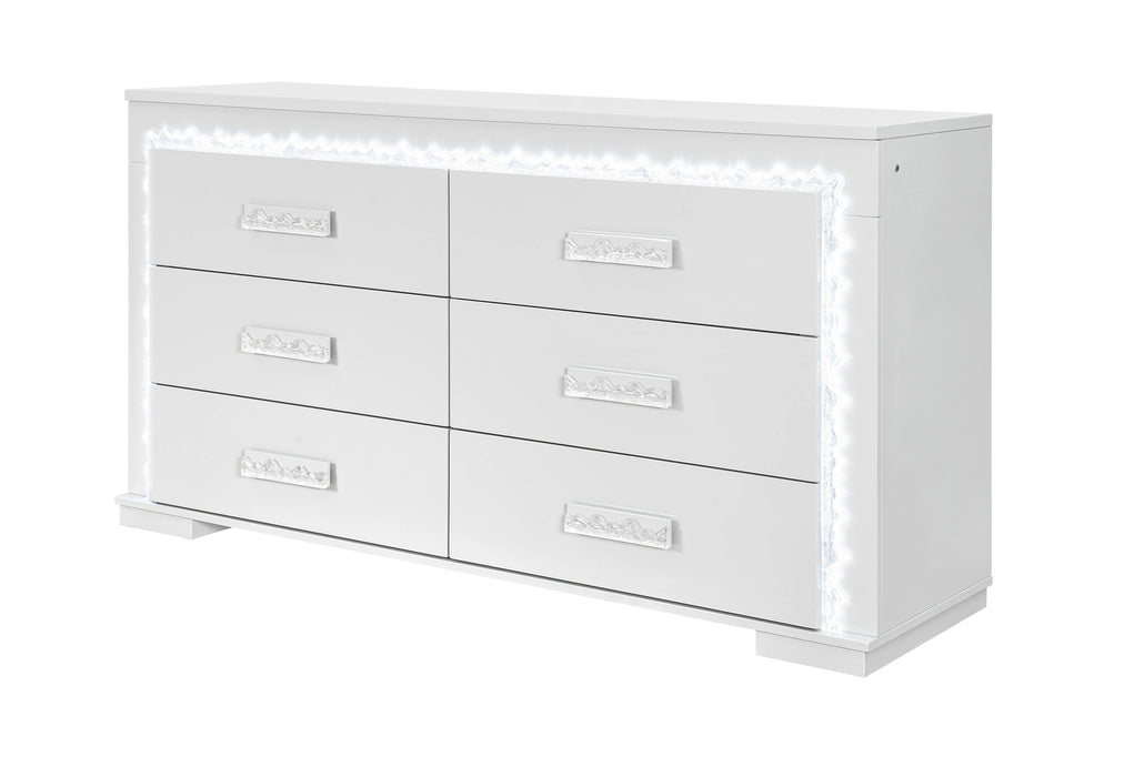 Naomi Silver Marble Dresser with LED