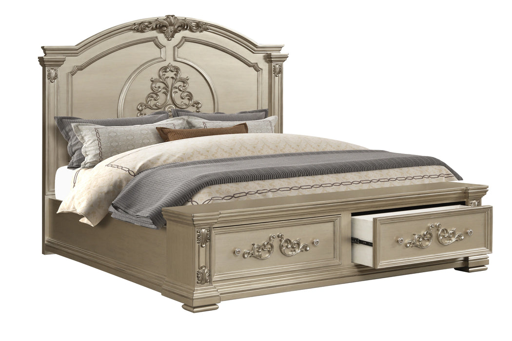 Alicia Transitional Style King Bed in Beige finish Wood