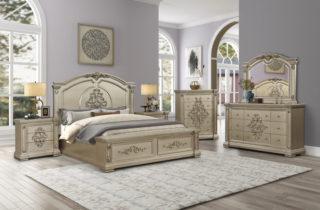 Alicia Transitional Style Queen Bed in Beige finish Wood