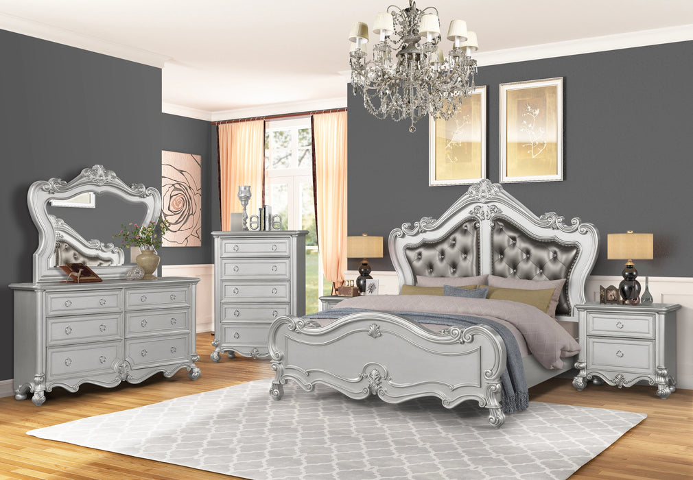Adriana Transitional Style Queen Bed in Silver finish Wood