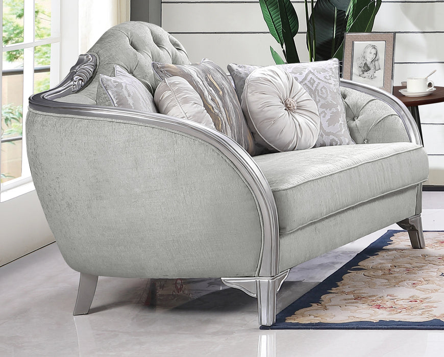 Natalia Transitional Style Loveseat in Silver finish Wood