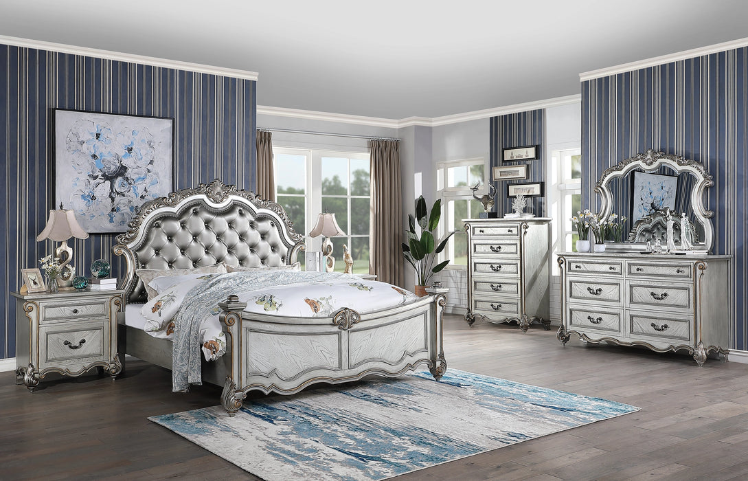 Melrose Transitional Style King Bed in Silver finish Wood