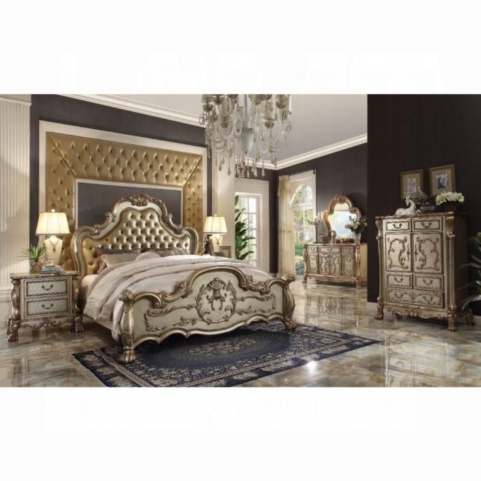 Dresden Bone PU & Gold Patina Queen Bed