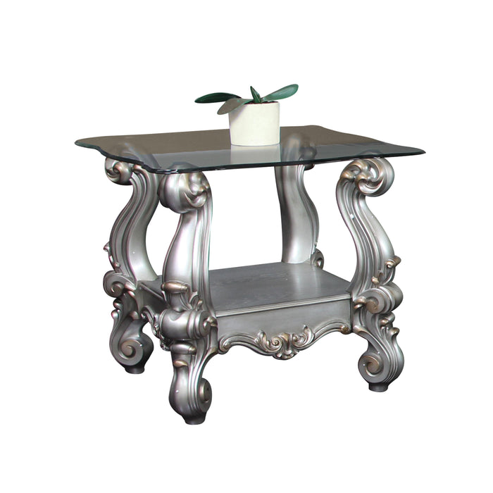 Versailles Antique Platinum & Clear Glass End Table