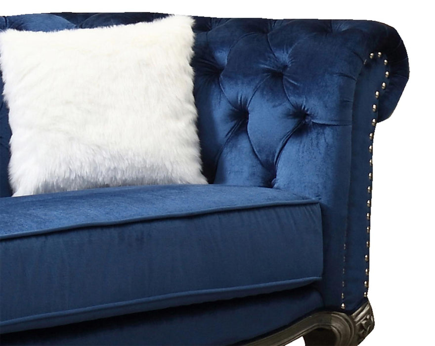 Mia Transitional Style Navy Loveseat with Silver Finish