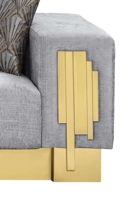 Megan Modern Style Gray Sofa with Gold Finish
