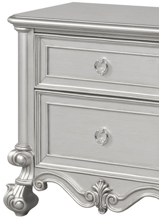 Adriana Transitional Style Nightstand in Silver finish Wood