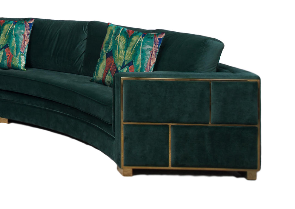 Marco Sectional in Green with Gold Finish