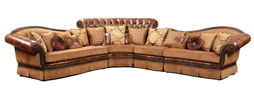Linda Sectional Traditional Style Leather Sofa in Cherry Wood image