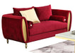 Ruby Modern Style Red Loveseat with Gold Finish image