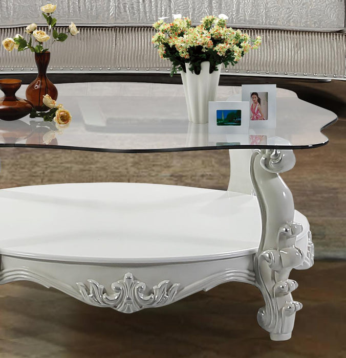 Juliana Traditional Style Coffee Table in Pearl White finish Wood