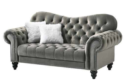 Gracie Transitional Style Gray Loveseat with Espresso Legs image