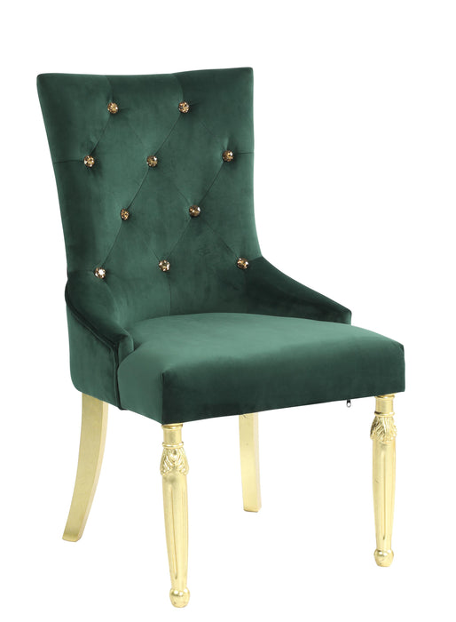 Queen Gold Modern Style Dining Chair in Green Velvet Fabric