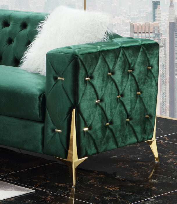 Emerald Modern Style Green Chair in Gold finish