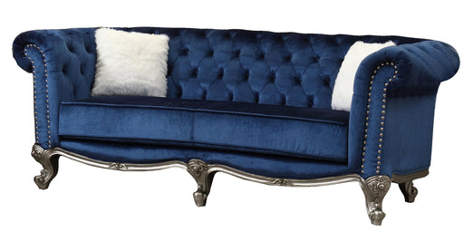 Mia Transitional Style Navy Sofa with Silver Finish image