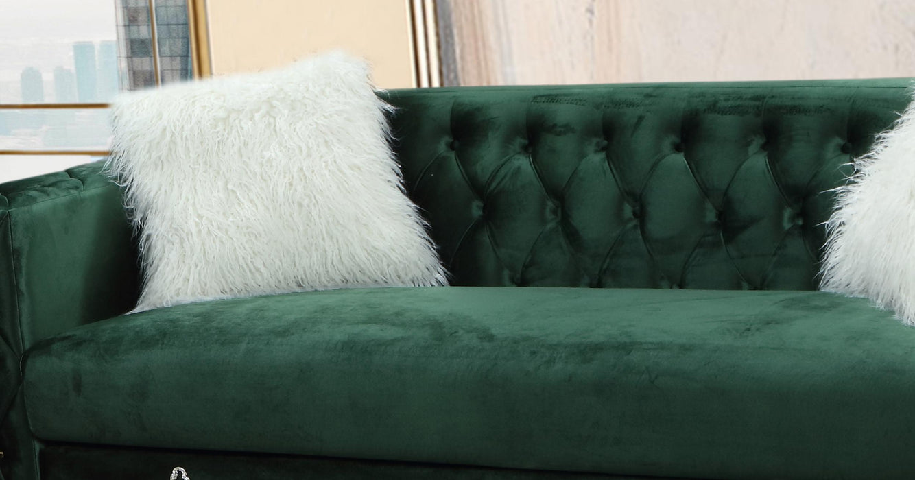 Emerald Modern Style Green Sofa in Gold finish