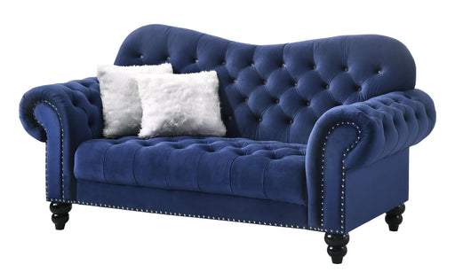 Gracie Transitional Style Blue Loveseat with Espresso Legs image