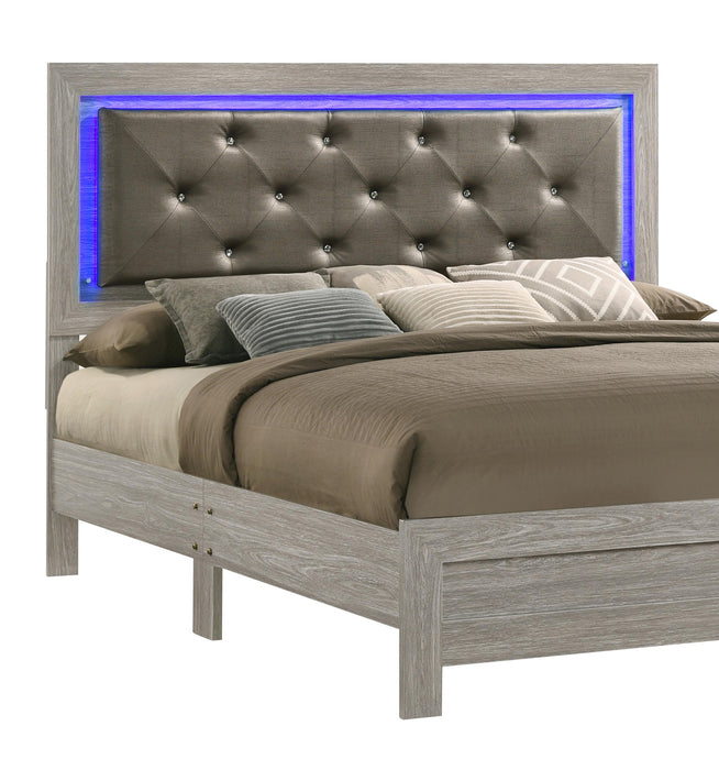 Yasmine White Modern Style King Bed in Gray finish Wood