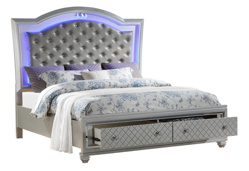 Shiney Contemporary Style King Bed in Silver finish Wood image