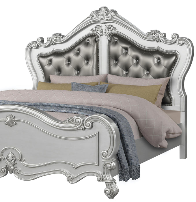 Adriana Transitional Style Queen Bed in Silver finish Wood