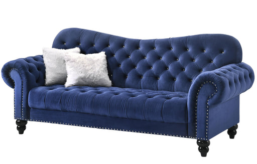 Gracie Transitional Style Blue Sofa with Espresso Legs image