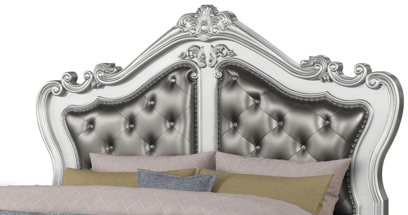 Adriana Transitional Style King Bed in Silver finish Wood