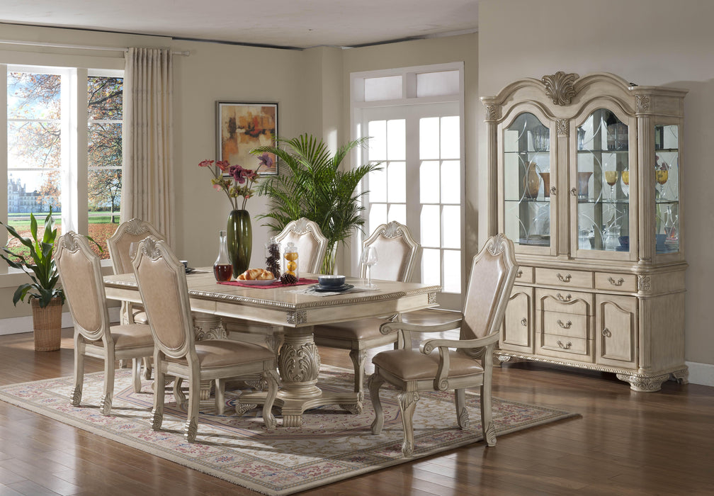 Veronica Antique White Traditional Style Dining Table in Champagne finish Wood