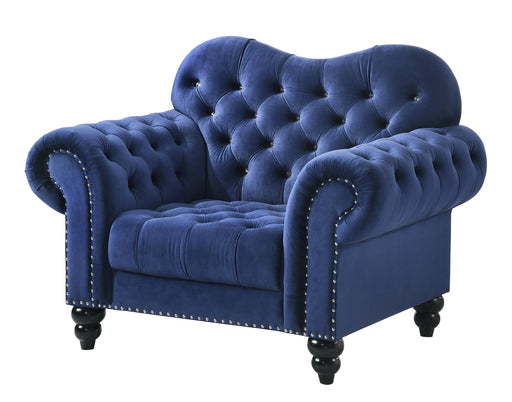 Gracie Transitional Style Blue Chair with Espresso Legs image