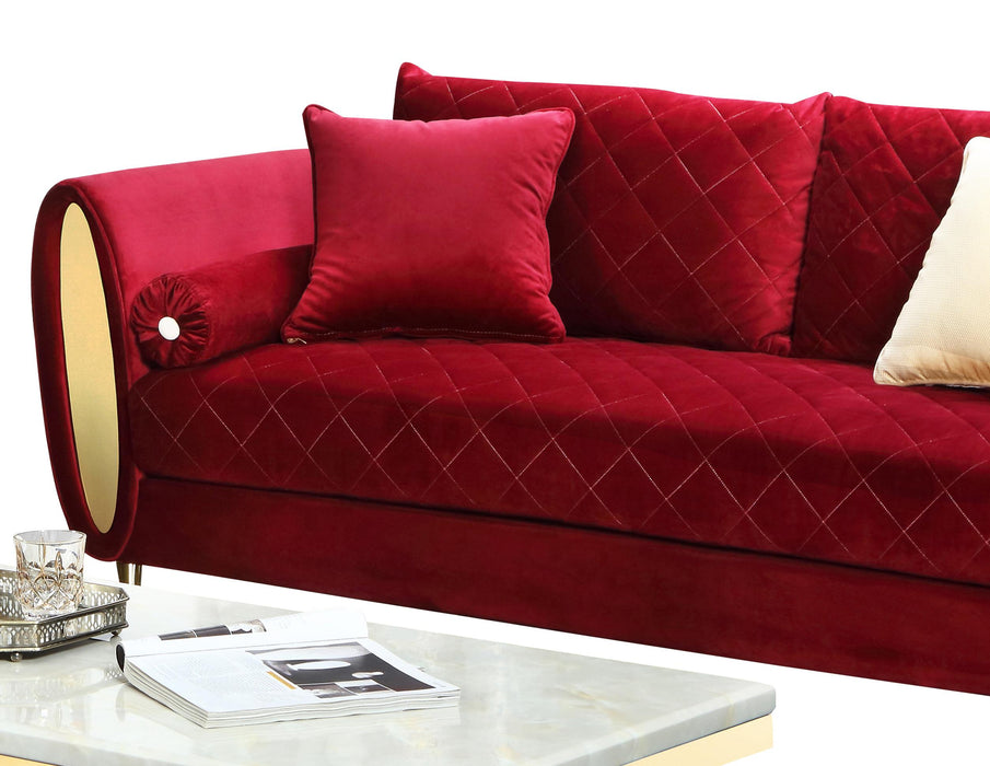 Ruby Modern Style Red Sofa with Gold Finish
