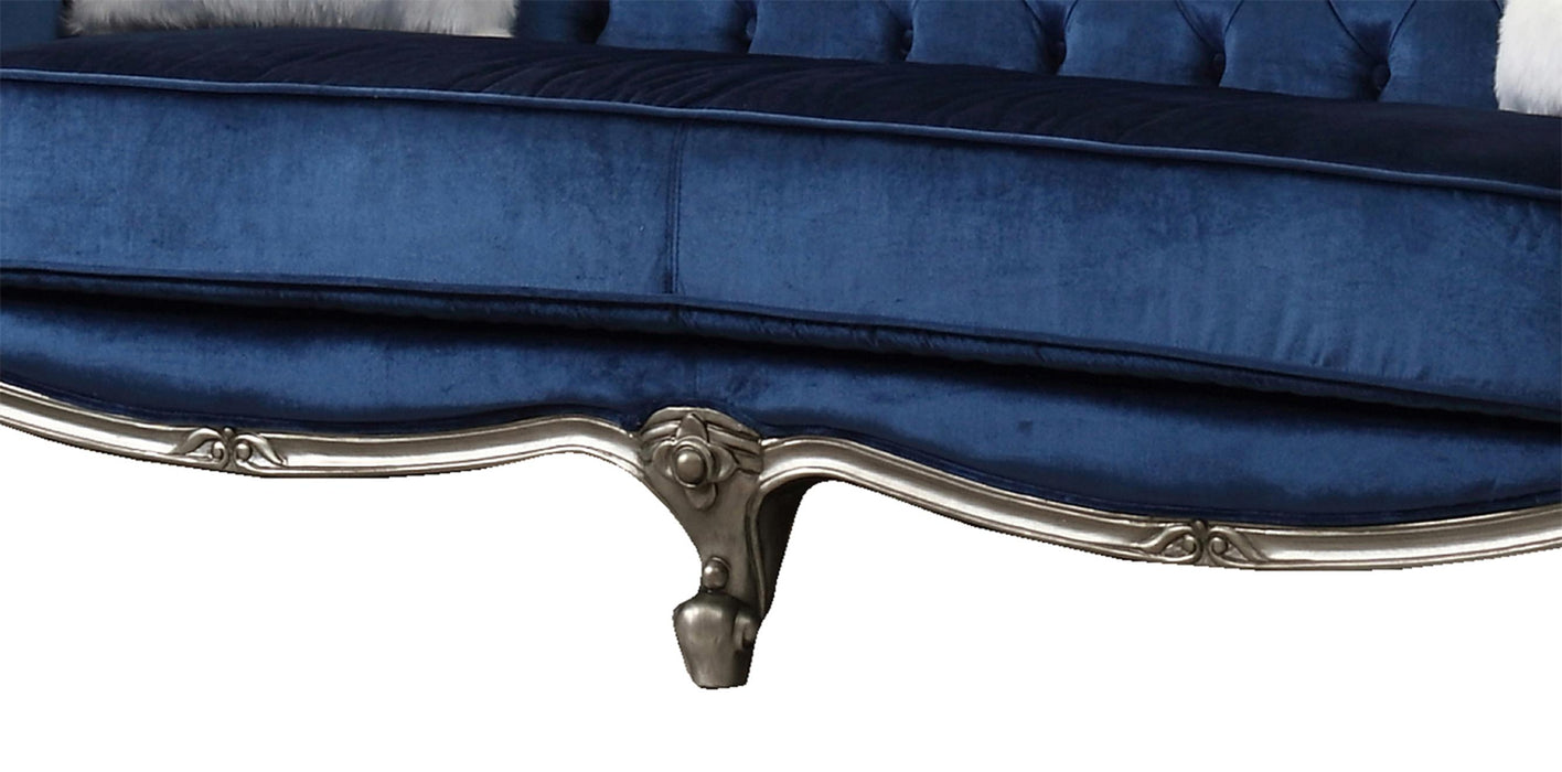 Mia Transitional Style Navy Sofa with Silver Finish