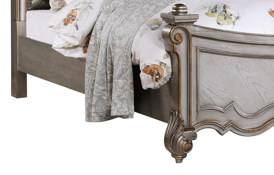 Melrose Transitional Style King Bed in Silver finish Wood