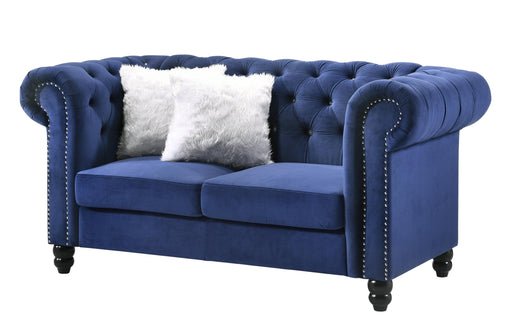Maya Transitional Style Navy Loveseat with Espresso Legs image