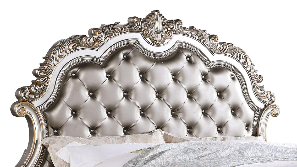 Melrose Transitional Style King Bed in Silver finish Wood