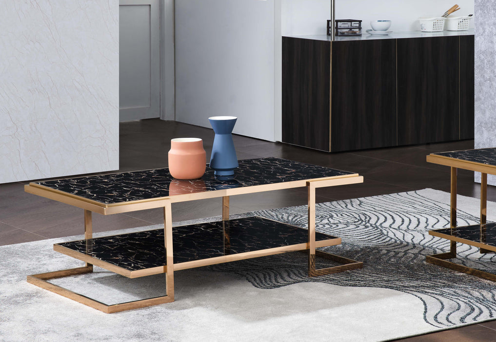Tahira Modern Style Marble Coffee Table with Metal Base