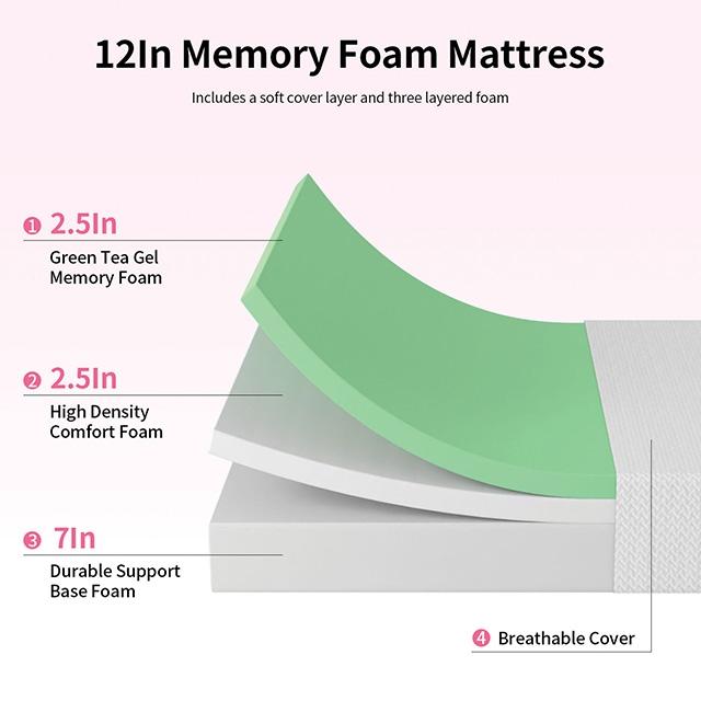 Forsythia 12" Twin Green Tea Gel Memory Foam