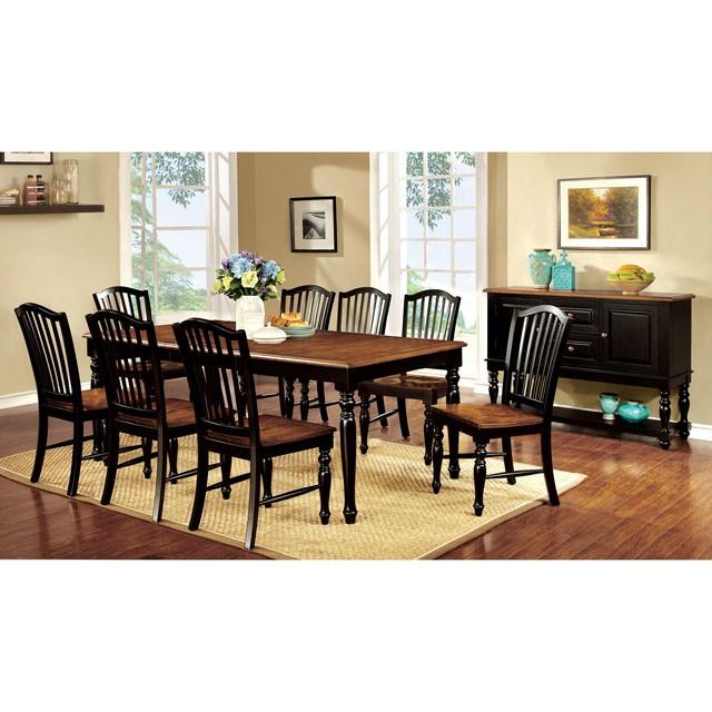 MAYVILLE Black/Antique Oak Dining Table w/ 1x18 Leaf