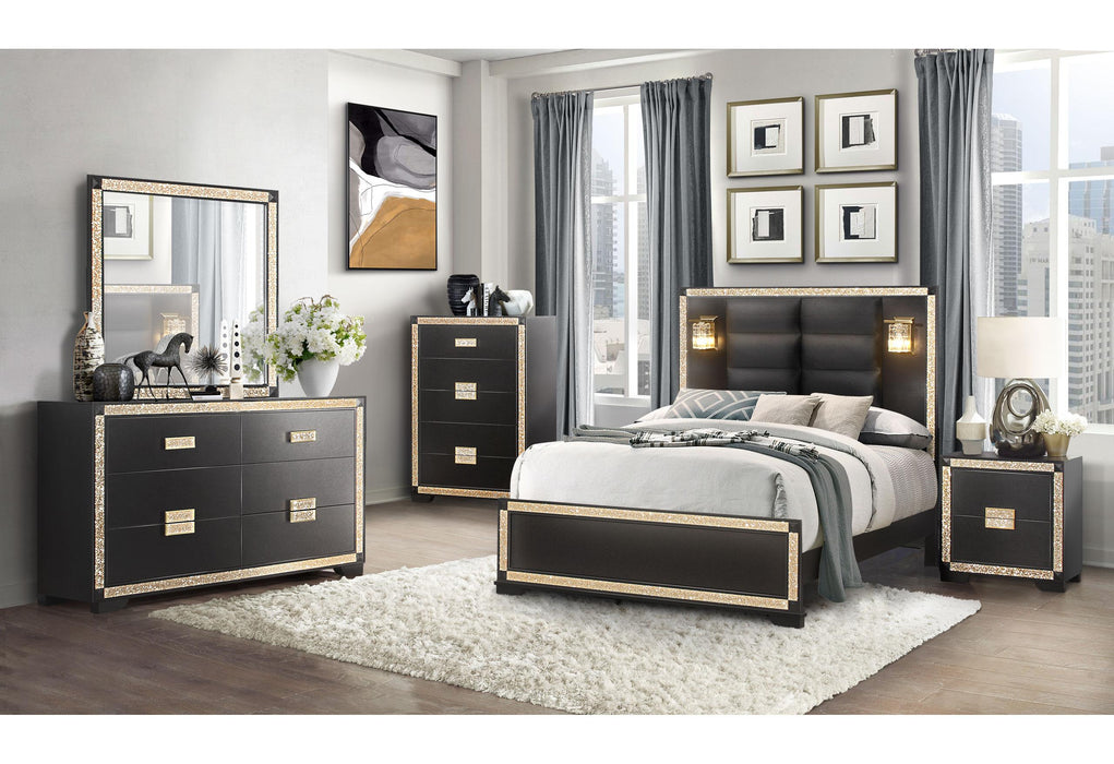 BLAKE BLACK/GOLD FULL BED GROUP WITH LAMPS image