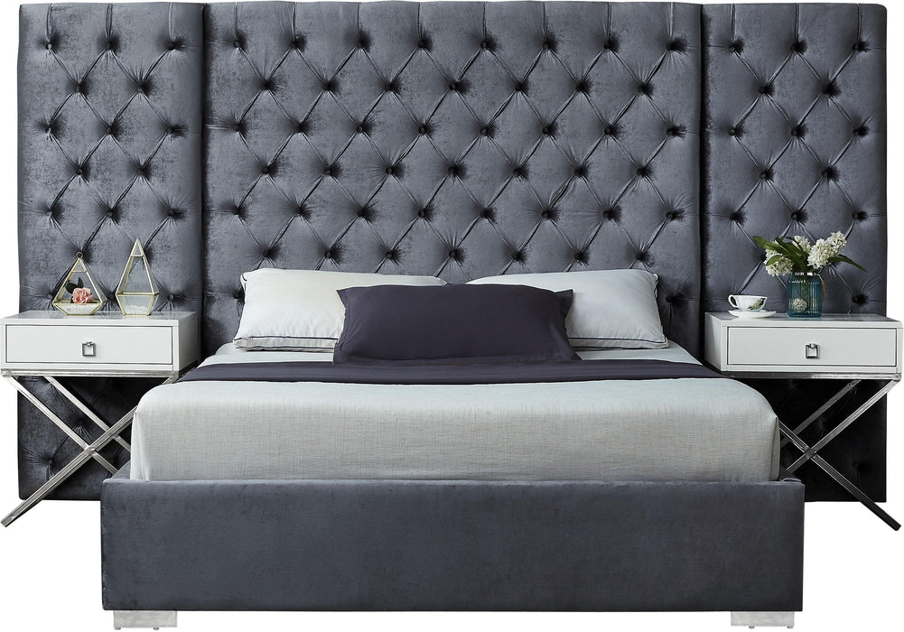 Grande Grey Velvet Queen Bed (3 Boxes)