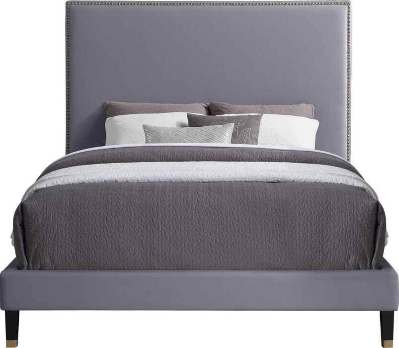 Harlie Grey Velvet Queen Bed