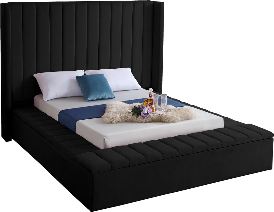 Kiki Black Velvet Queen Bed (3 Boxes) image