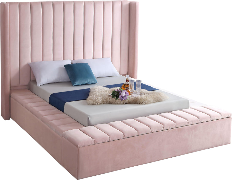 Kiki Pink Velvet Queen Bed (3 Boxes)
