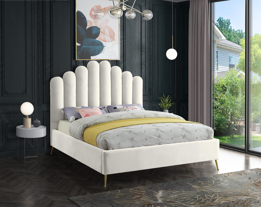 Lily Cream Velvet Queen Bed
