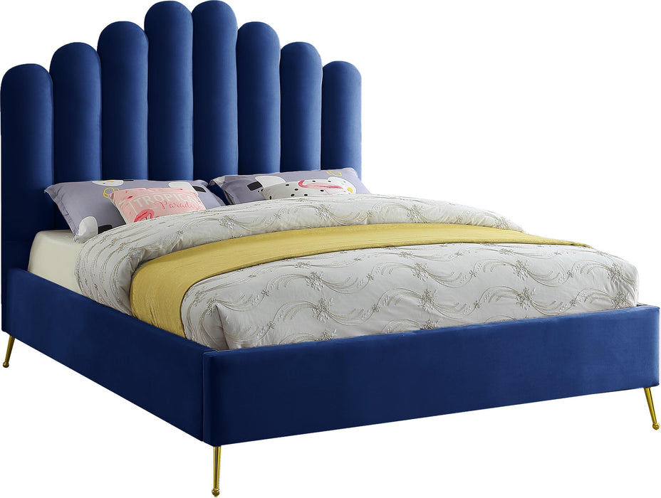 Lily Navy Velvet Queen Bed
