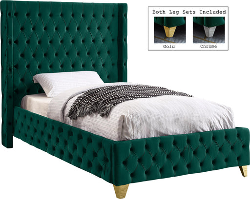 Savan Green Velvet Twin Bed image