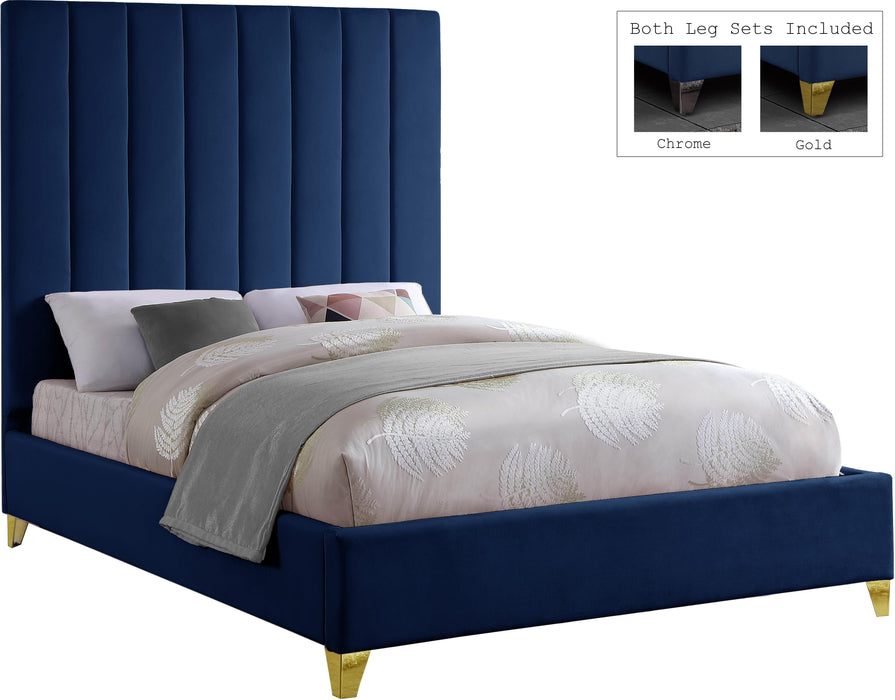 Via Navy Velvet King Bed