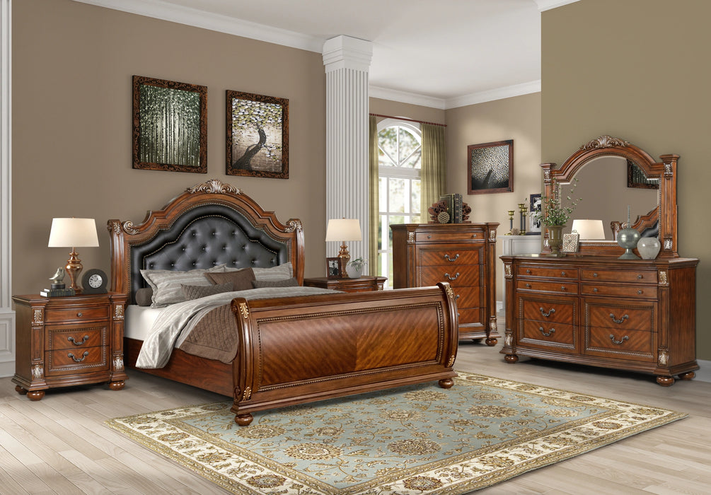 Viviana Traditional Style King Bed in Caramel finish Wood