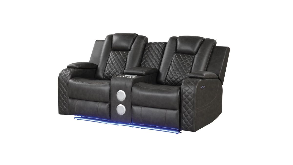 Galaxy Home Benz LED & Power Reclining Loveseat in Gray