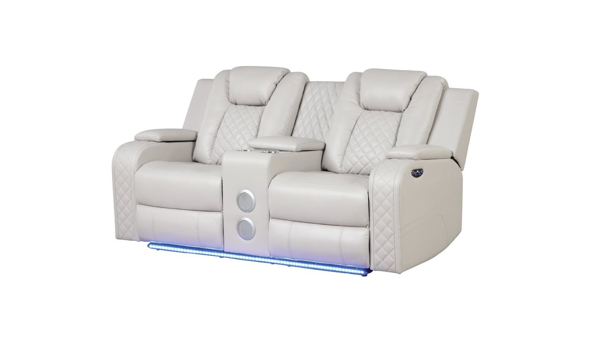 Galaxy Home Benz LED & Power Reclining Loveseat in Ice/ White