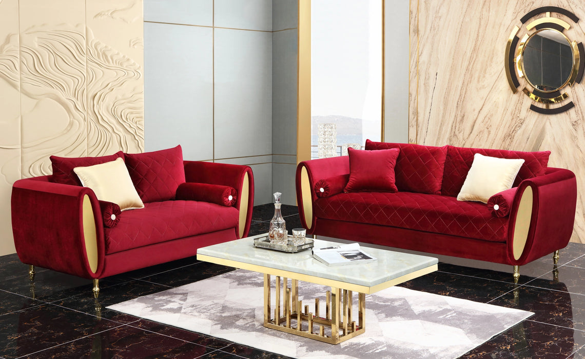 Ruby Modern Style Red Sofa with Gold Finish